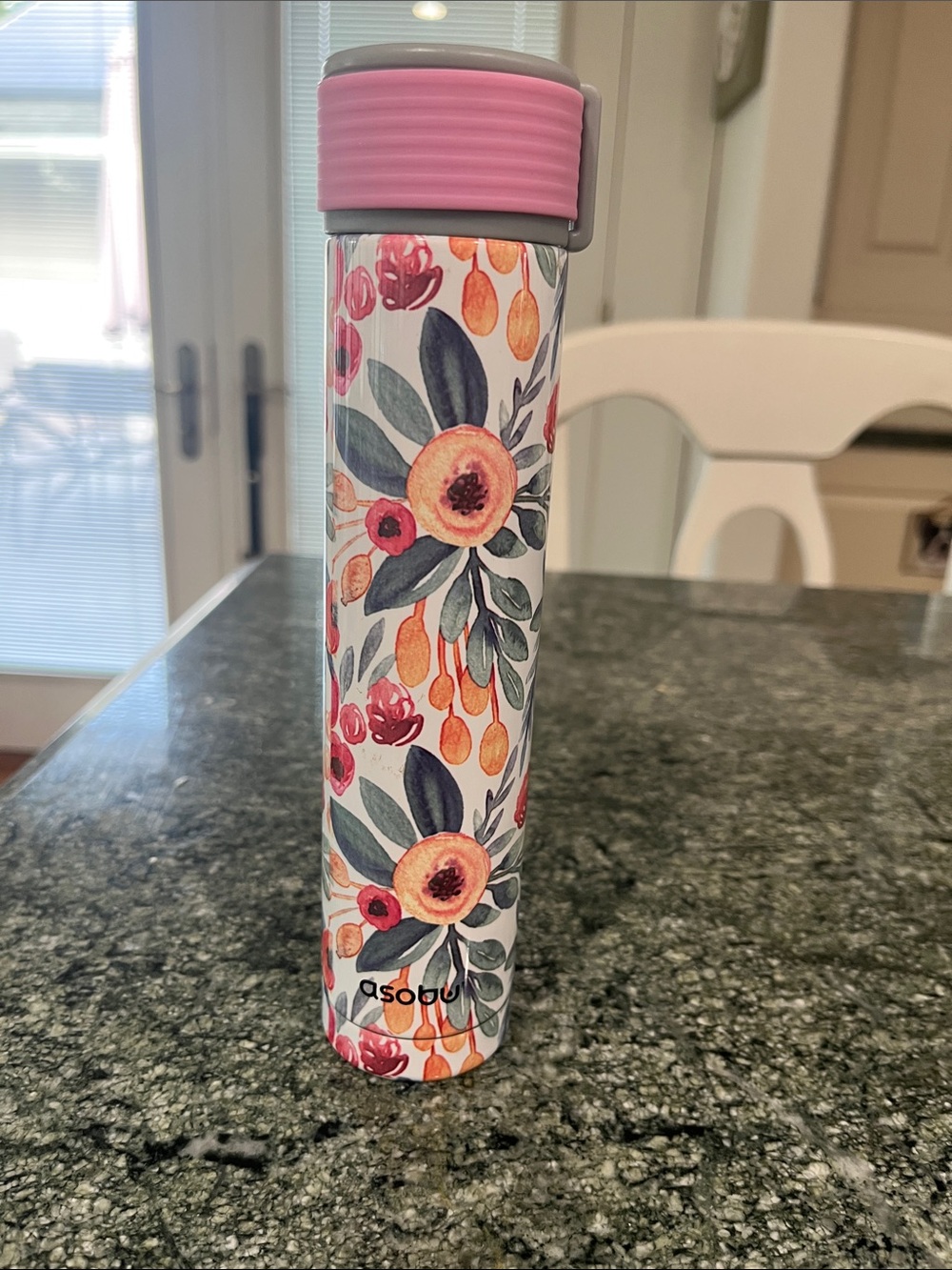 Asobu skinny Pink Floral Stainless Water Bottle with Leak-Resistant Cap